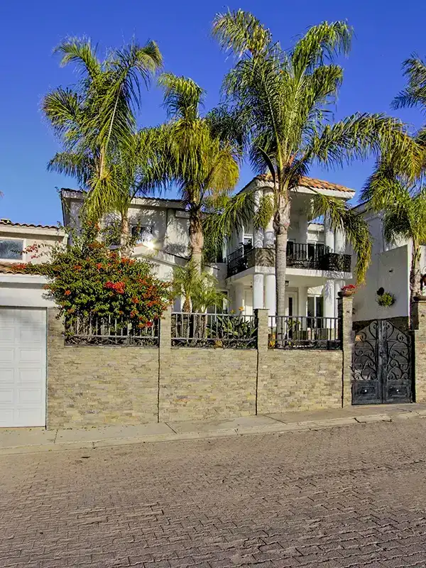 twilight house palm trees front yard