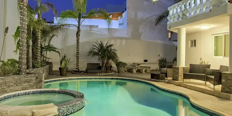 twilight pool hot tub lounge chairs