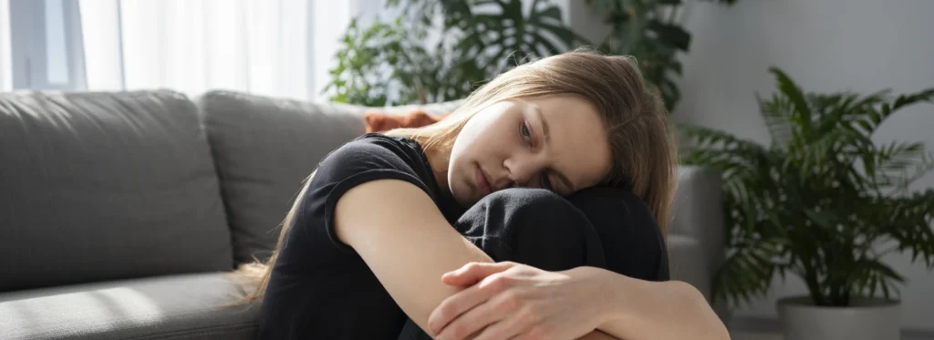 Mujer triste por síndrome de abstinencia de alprazolam.